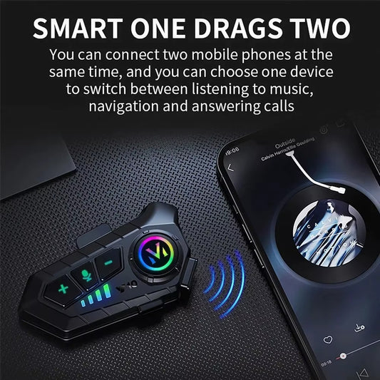 V10 Helmet Bluetooth Intercom with Hard Mic & Custom RGB Lighting