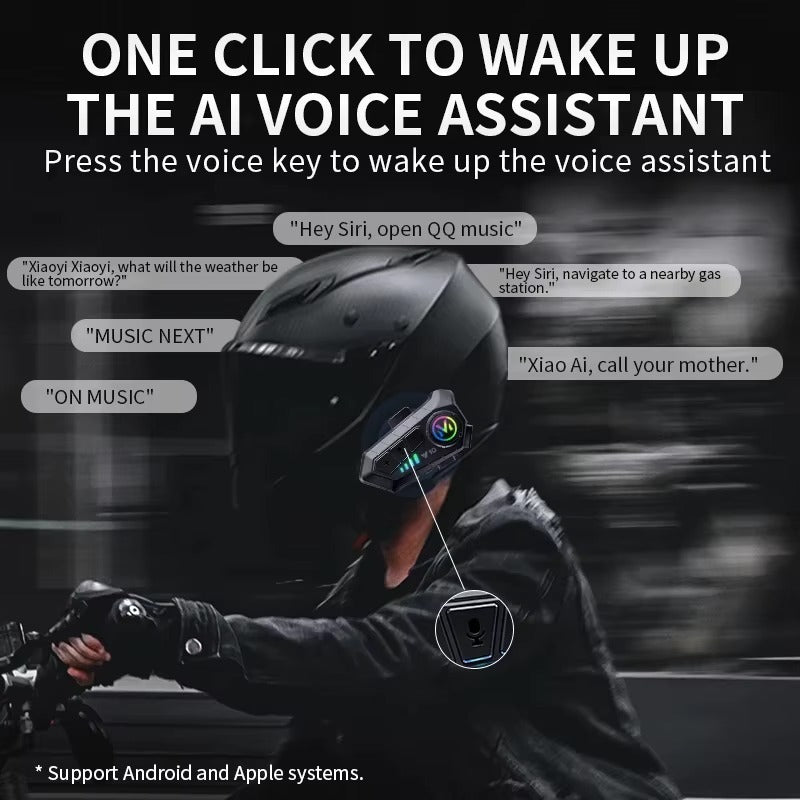 V10 Helmet Bluetooth Intercom with Hard Mic & Custom RGB Lighting