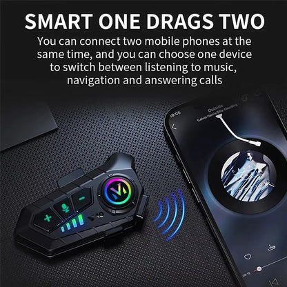 V10 Helmet Bluetooth Intercom with Hard Mic & Custom RGB Lighting