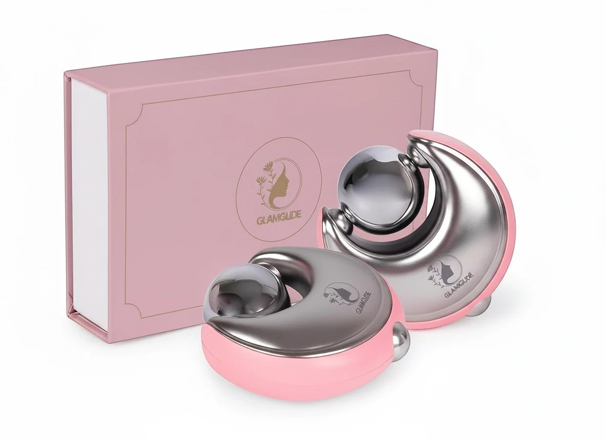 Havefy GLAMGLIDE cryo facial massagers in pink and silver with matching gift box for skin sculpting and cooling