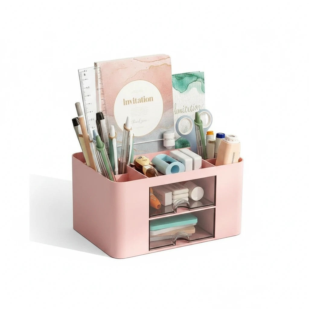 Havefy pink multi-functional desk organizer with clear drawers for stationery and makeup storage